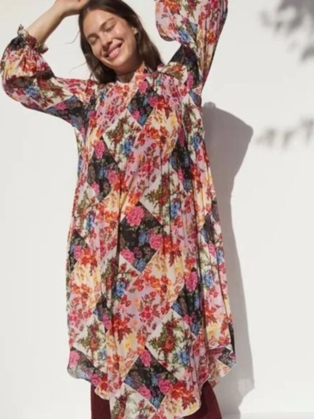 Anthropologie Shara Pleated Midi Dress - Patchwork Print, Colorful - Size XS